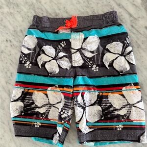 ZeroXposur Black and Blue Floral Print Shorts Swim Trunks Swimsuit Boys 7